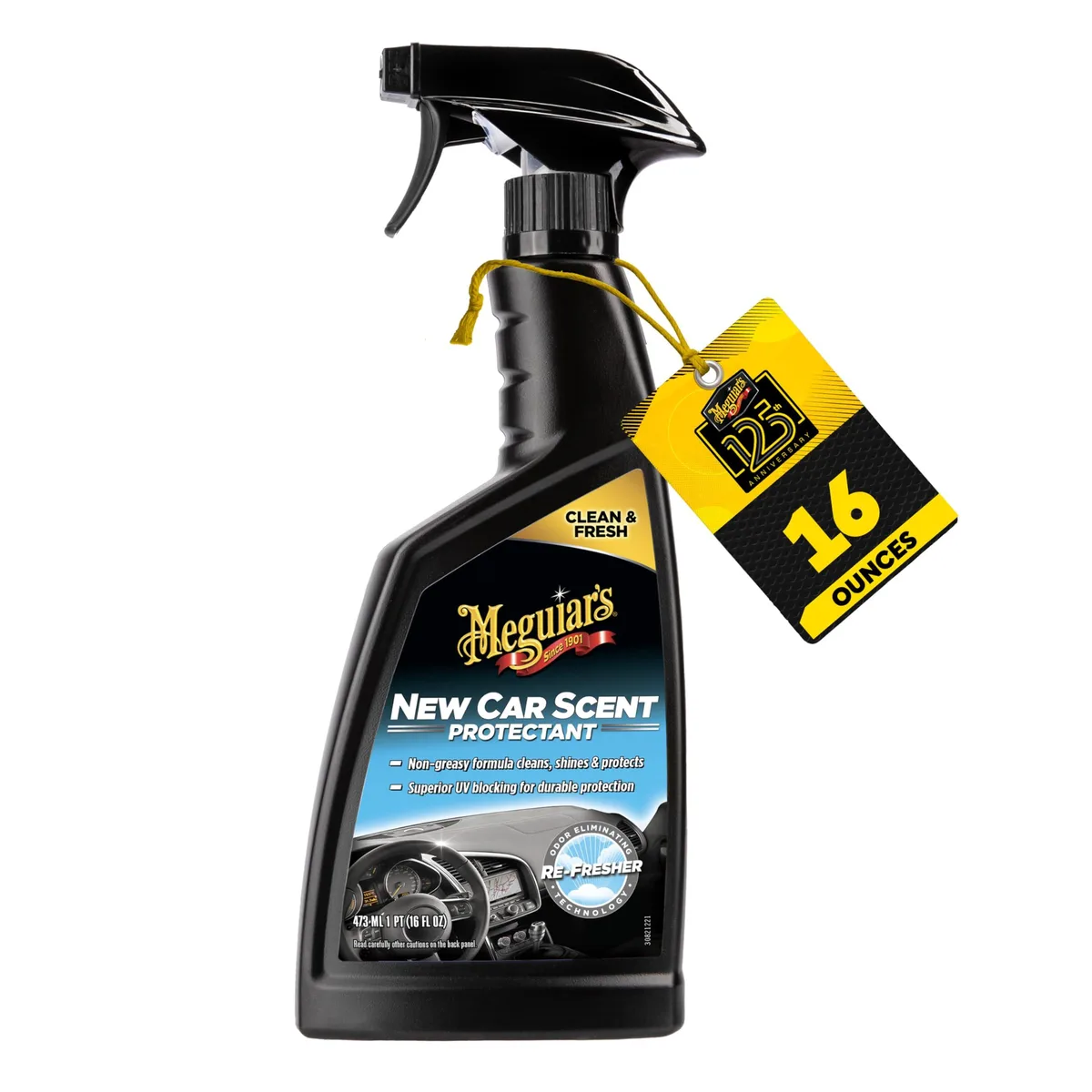 Blue 16 oz trigger spray bottle for car interior protectant and cleaner