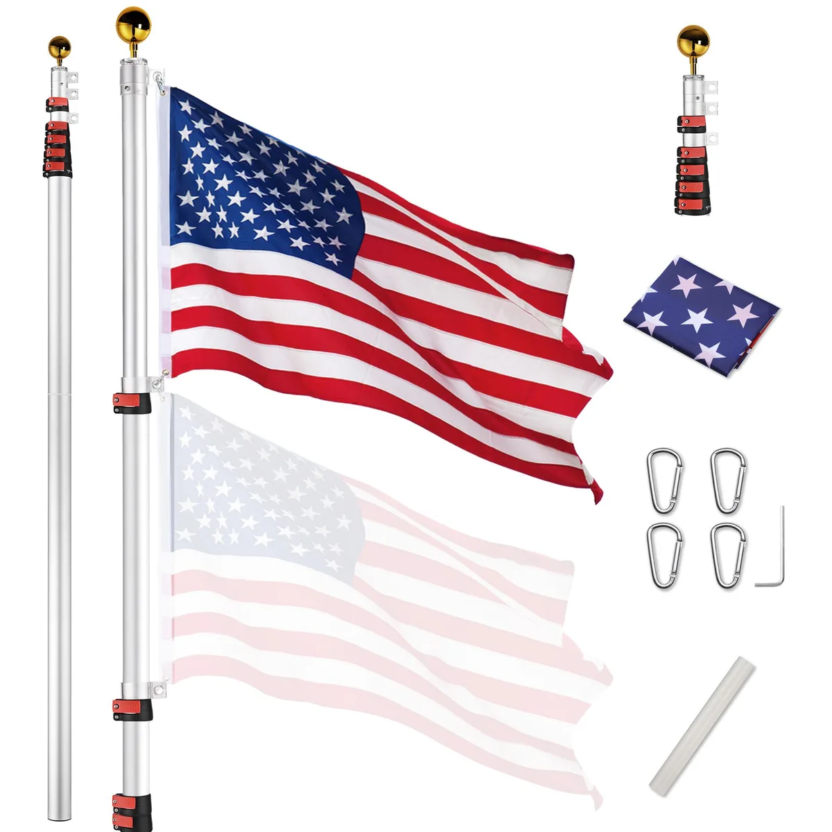 Yescom USA, Inc. Yescom USA, Inc. 22FLP005-30-F1.V4-D 30ft Telescoping Flag Pole Kit — product photo