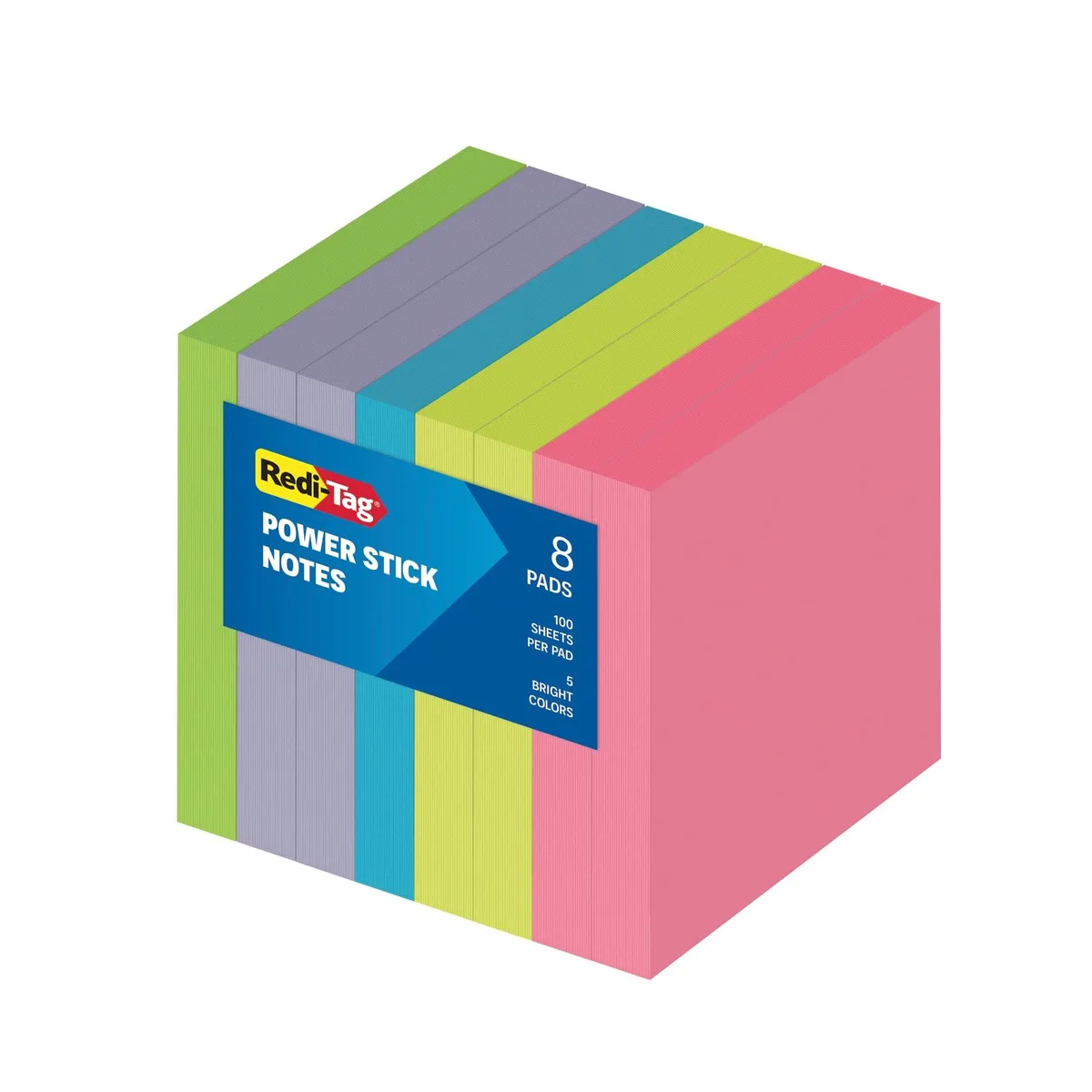 Eight square pads of bright sticky notes, 800 sheets total