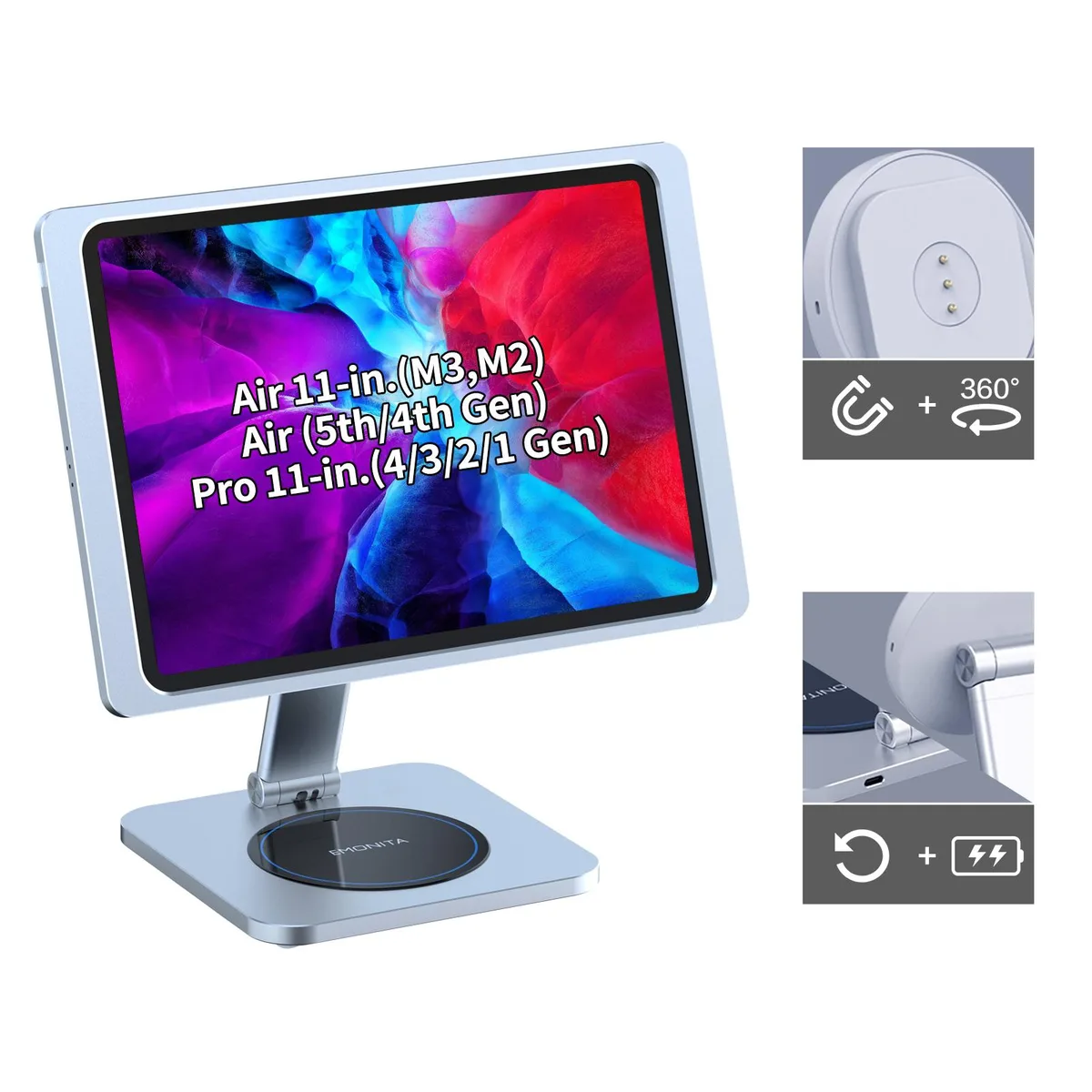 EMONITA EMONITA Foldable Magnetic iPad Stand &amp; Charging Case Silver 11 — product photo
