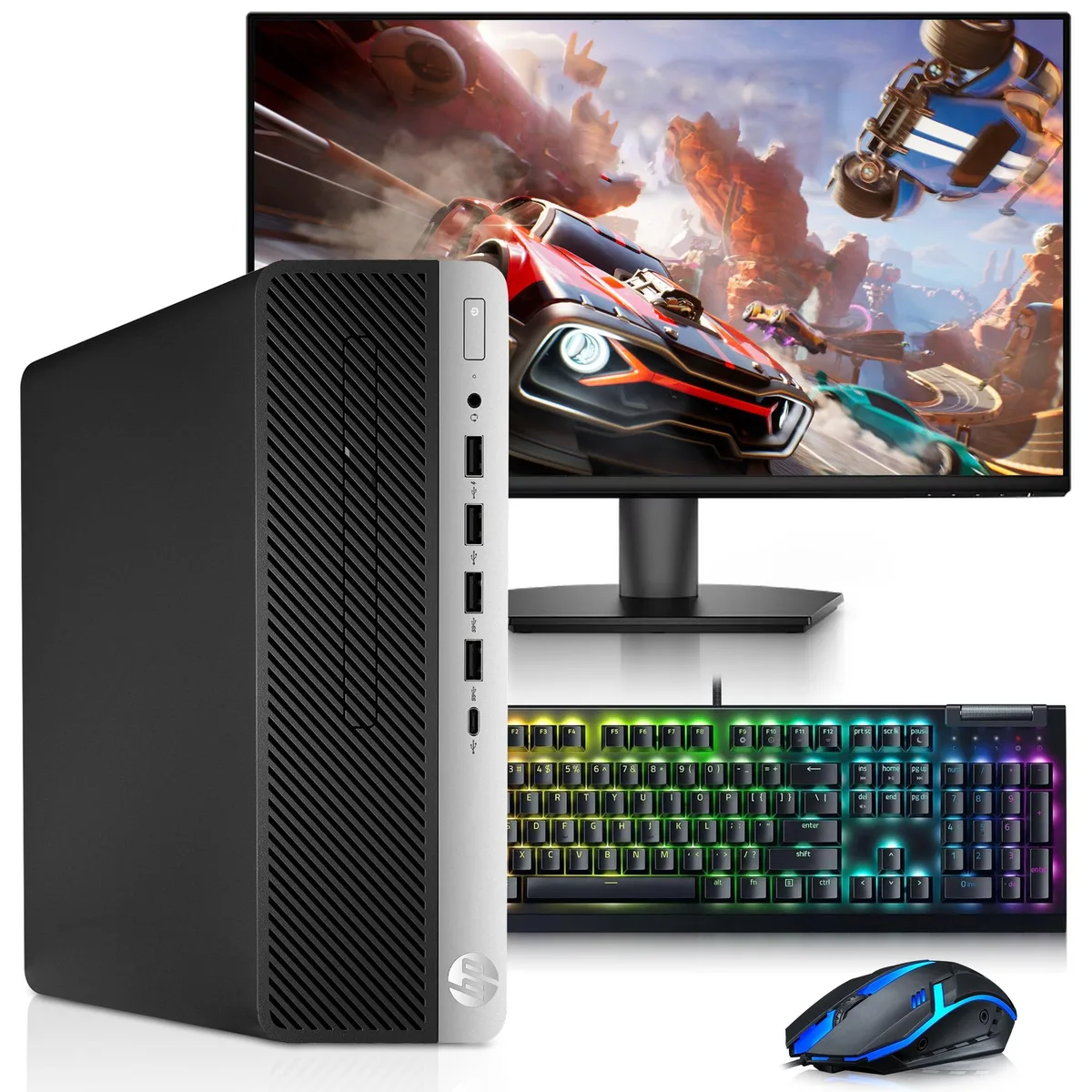 HP HP G5 Gaming Desktop PC i5-9500 16GB DDR4 256GB SSD GT 1030 24" Monitor Windows 11 Pro — product photo
