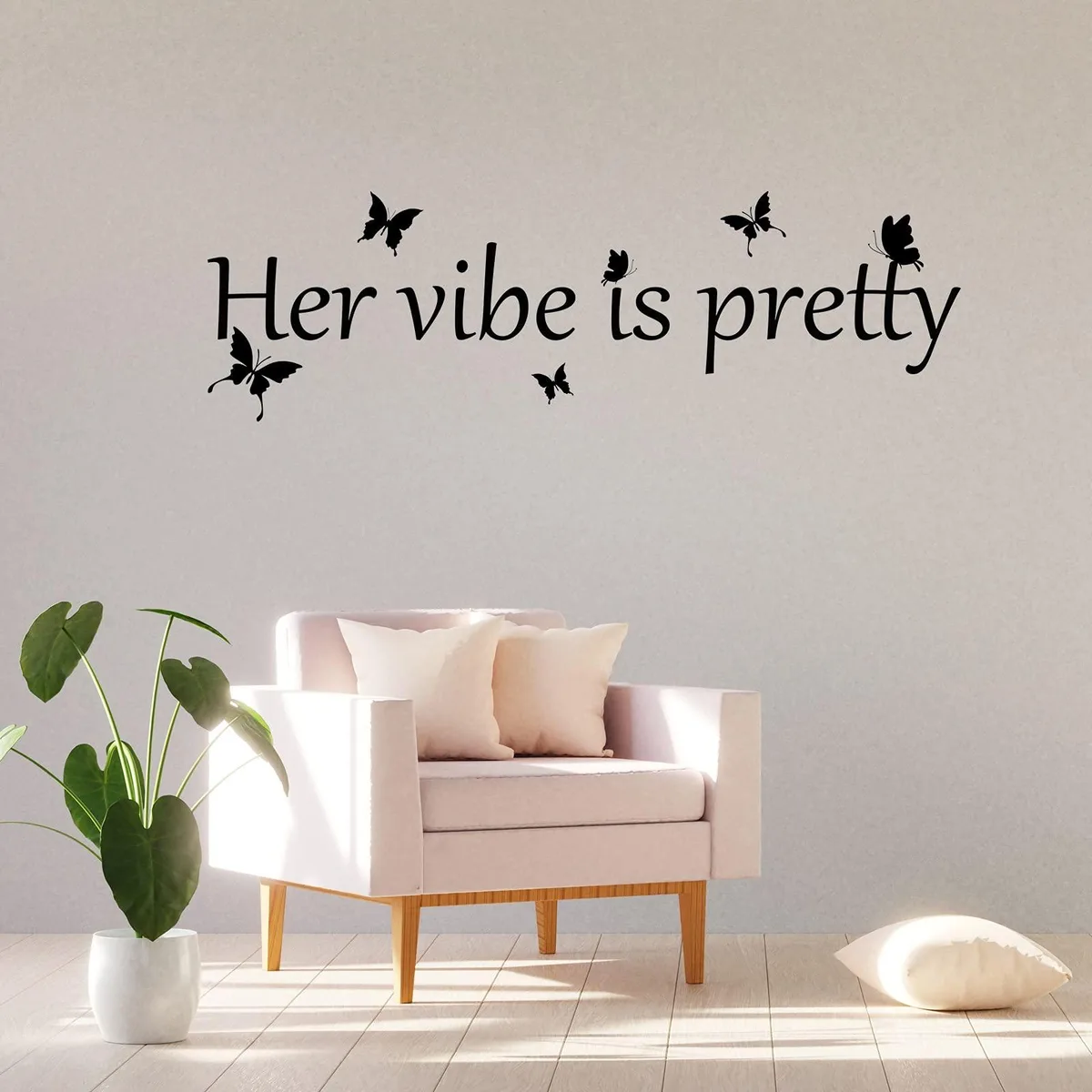 Black vinyl wall decal with inspirational quote and butterflies, 31.5 by 9.4 inches