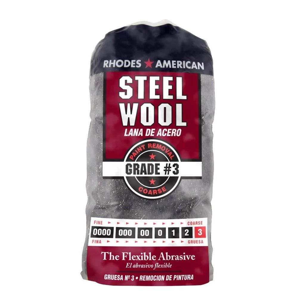 A bag containing twelve coarse grade steel wool pads for finishing work