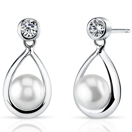 Oravo Oravo SE8318 6.5mm Freshwater White Pearl Drop Earrings .925 Sterling Silver — product photo