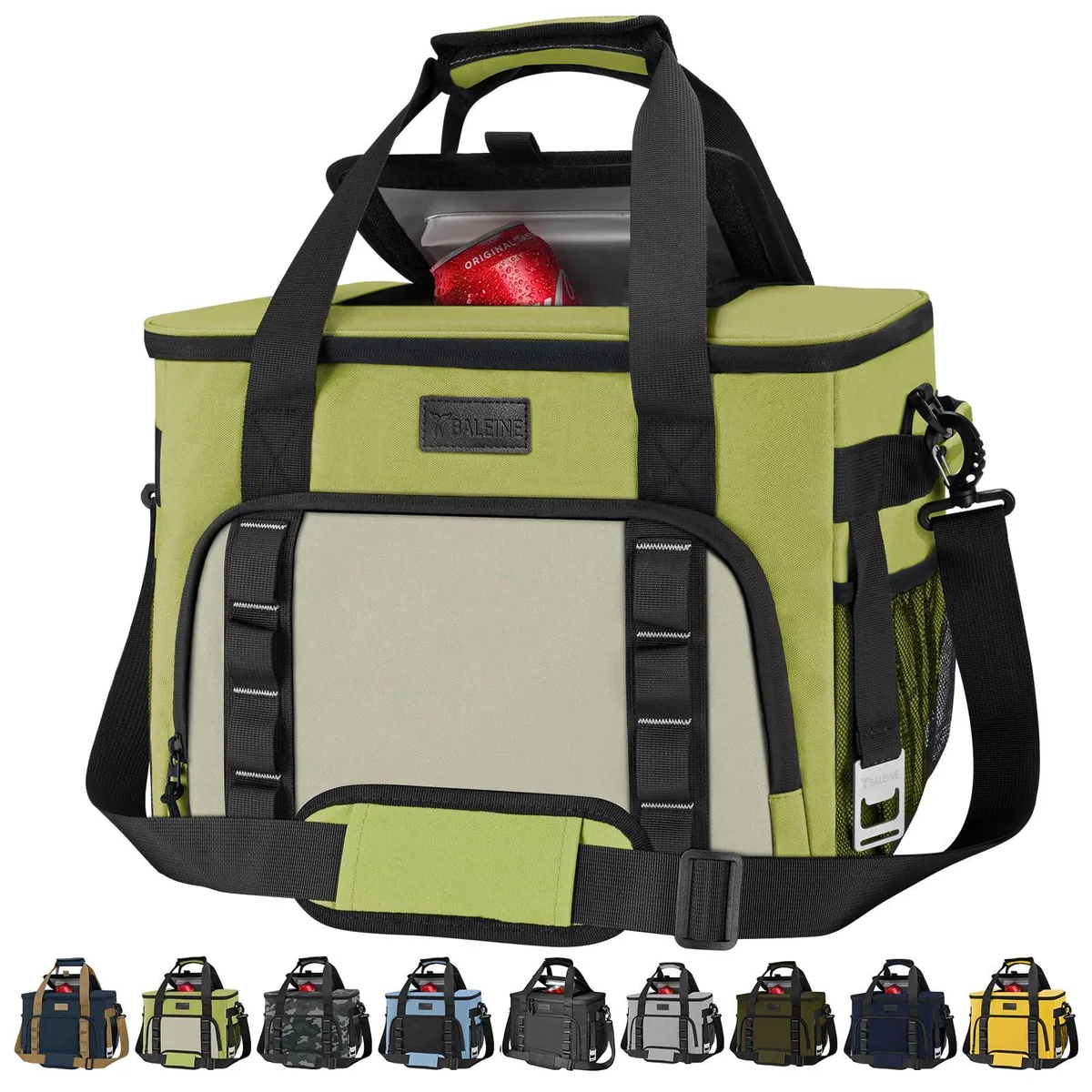 Soft red insulated cooler bag, collapsible, detachable strap