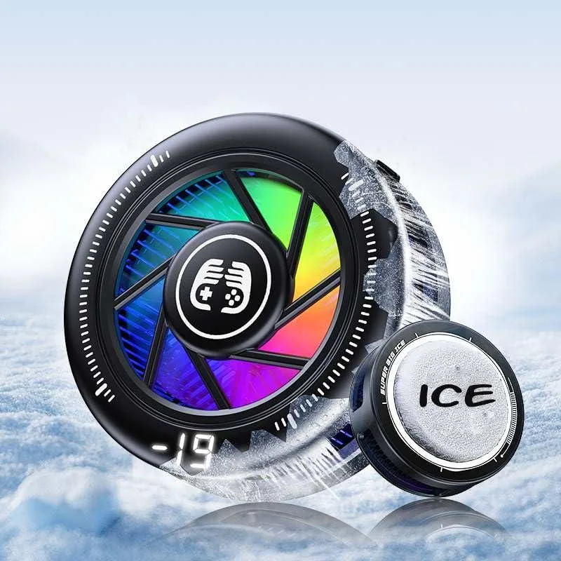 Gray rectangular phone cooler with magnetic clip and RGB lighting