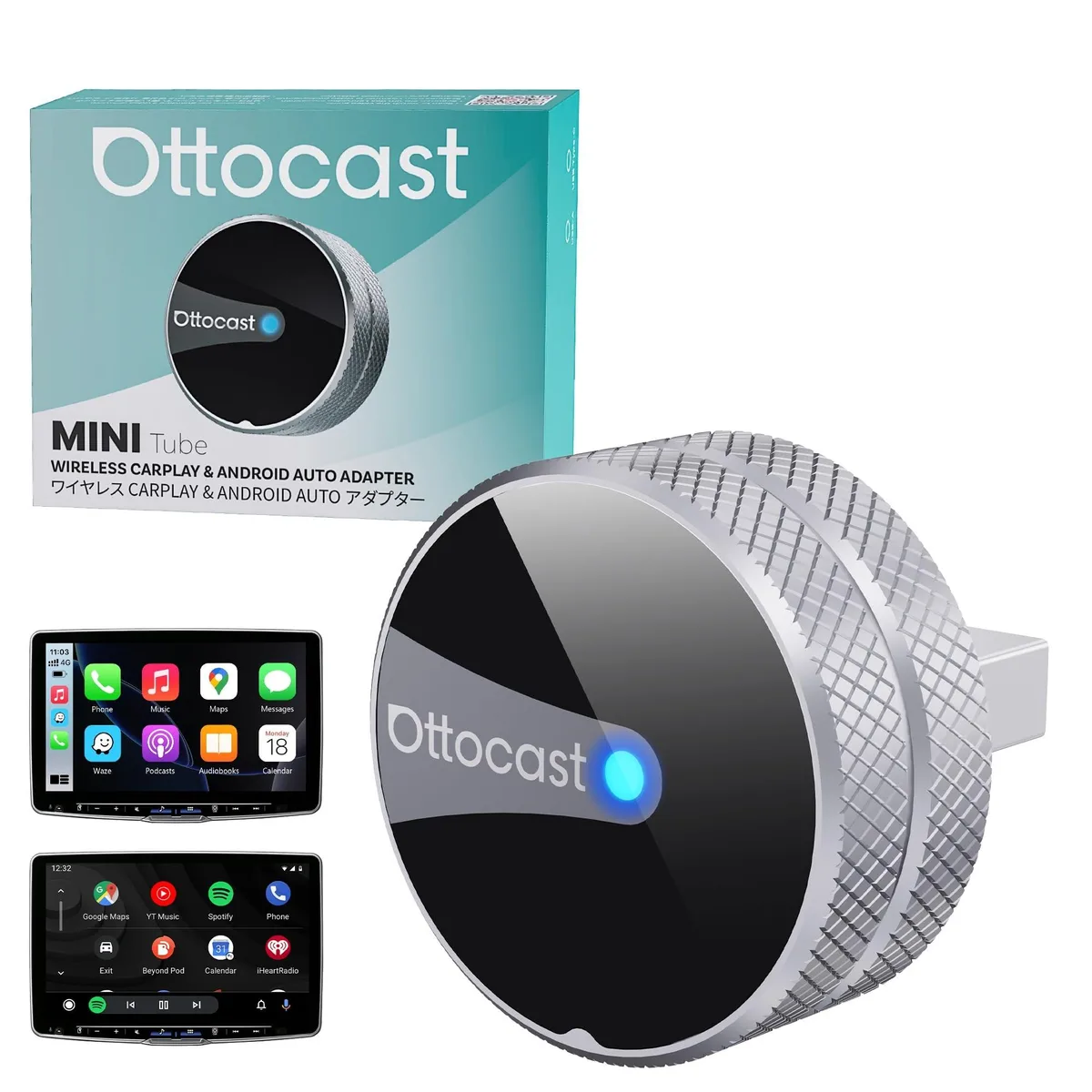 ottocast ottocast Mini Tube Wireless CarPlay Android Auto Adapter 2026 2 in 1 accessory — product photo