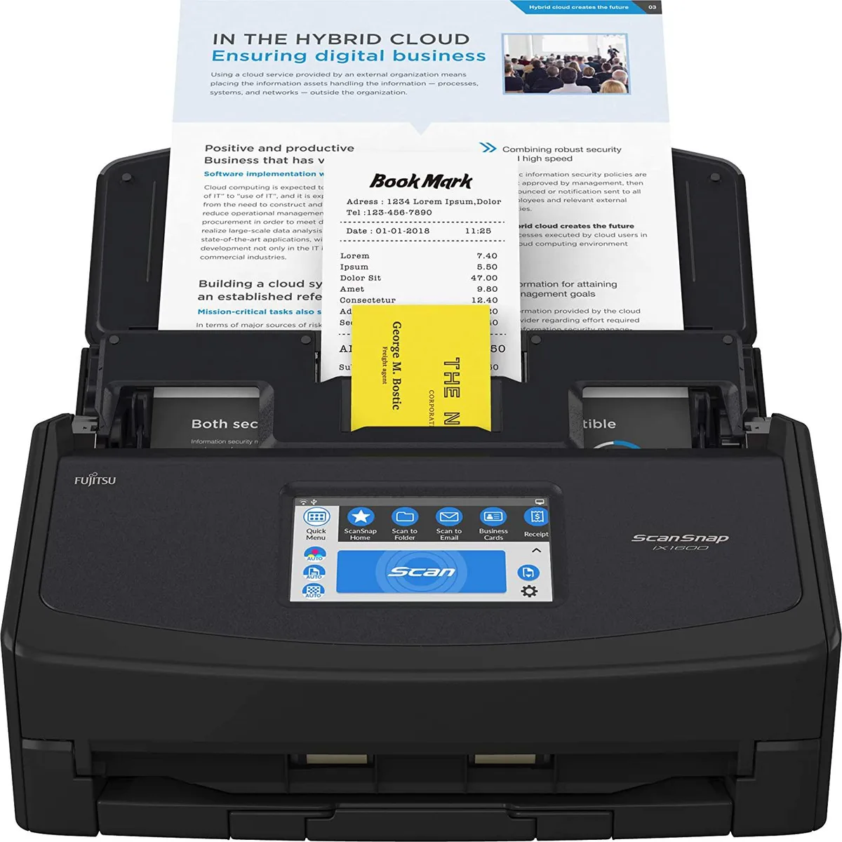 Fujitsu Fujitsu ScanSnap iX1600 flatbed scanner, 4.3 inch touchscreen, Wi-Fi, USB, 600 dpi, black — product photo