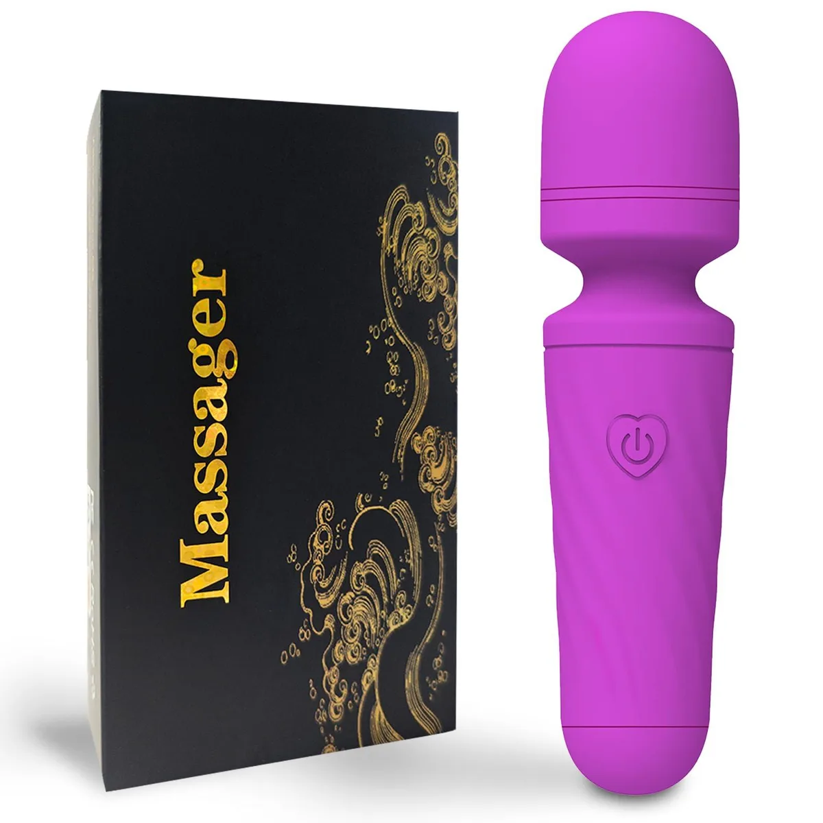 Small purple silicone wand massager, 4.6 by 1.16 inches, travel size