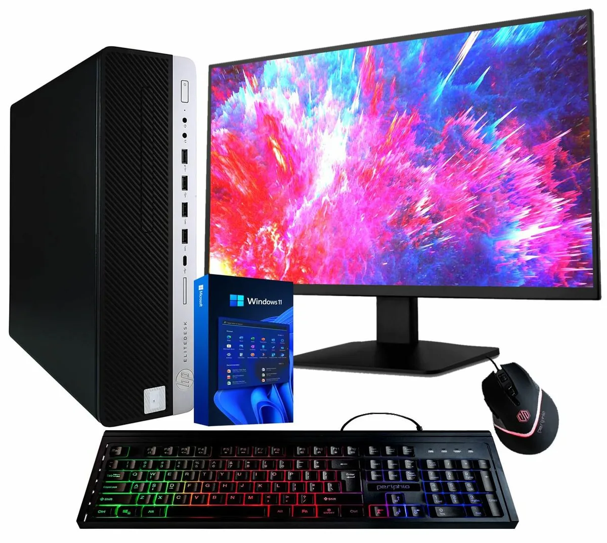 HP HP EliteDesk 800G4 desktop PC Intel Core i5-8500 3.2GHz 16GB DDR4 500GB SSD 22in monitor Windows 11 Pro — product photo