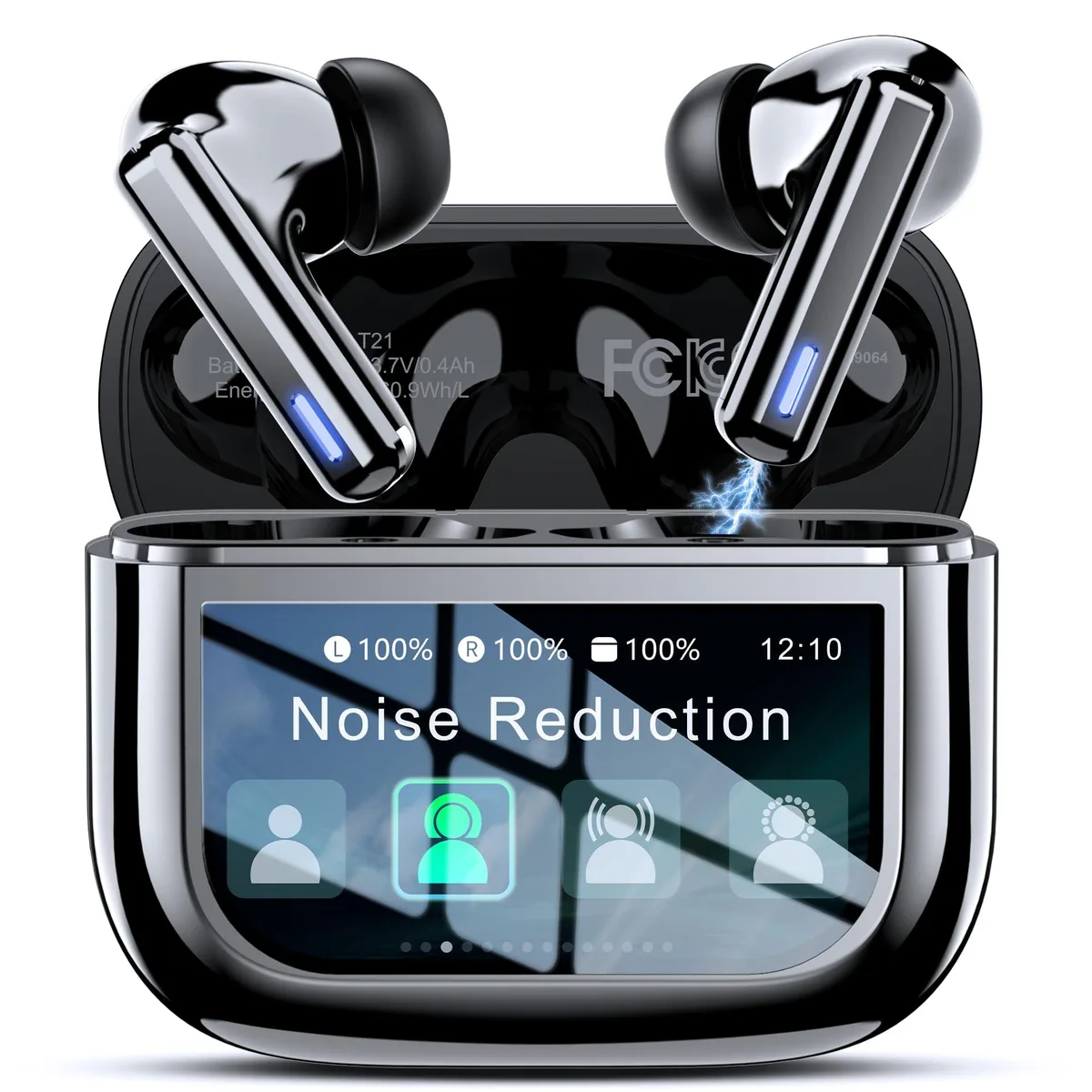 SuperTooth T21 Wireless Earbuds Touchscreen Case Black — product photo