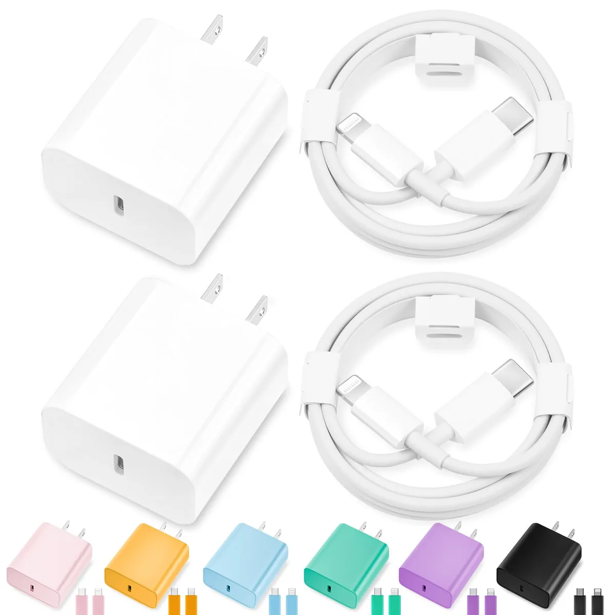 Audiovox - Generic Audiovox - Generic 20W USB-C Charger 2-Pack with 6ft &amp; 10ft Lightning Cables — product photo