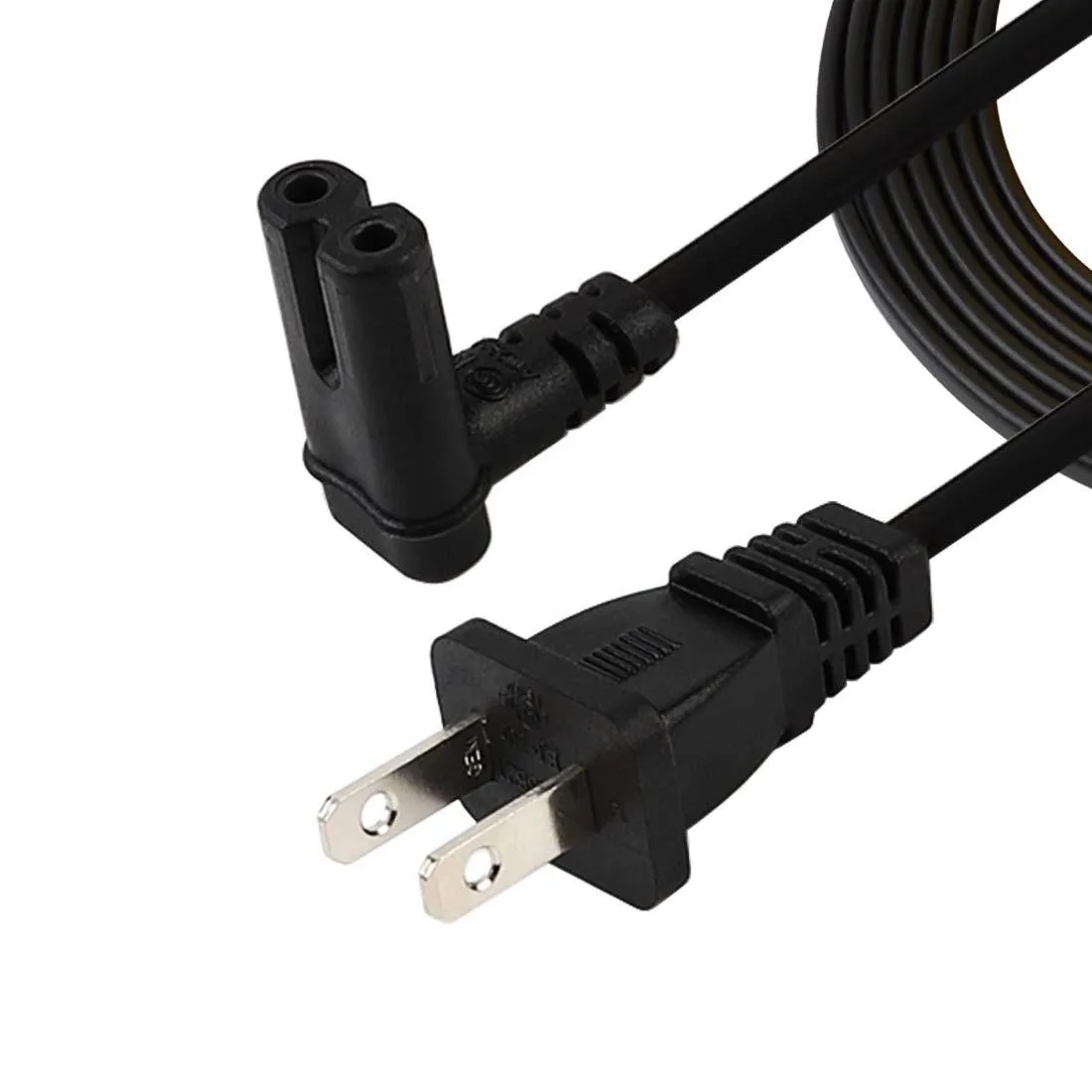 12-foot US two-prong to IEC 320 C7 right-angle-down power cord