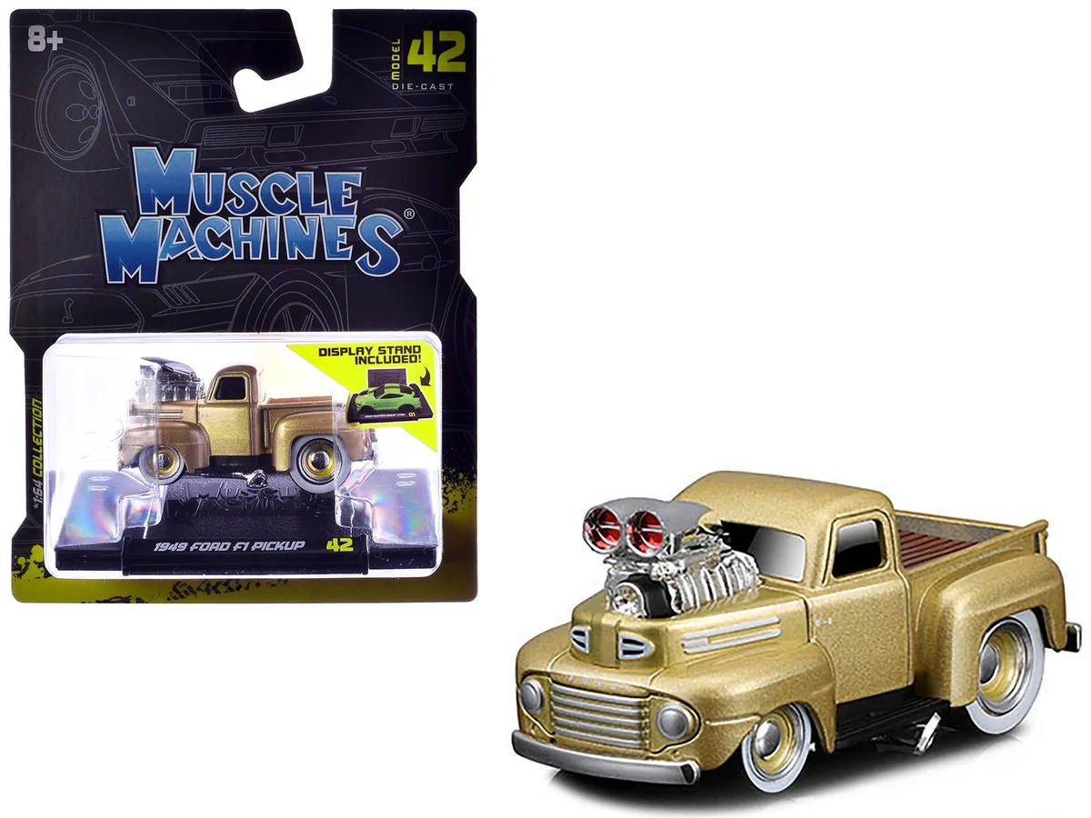 Muscle Machines Muscle Machines 1949 Ford F1 Pickup Gold Metallic 1/64 hobby collectible — product photo