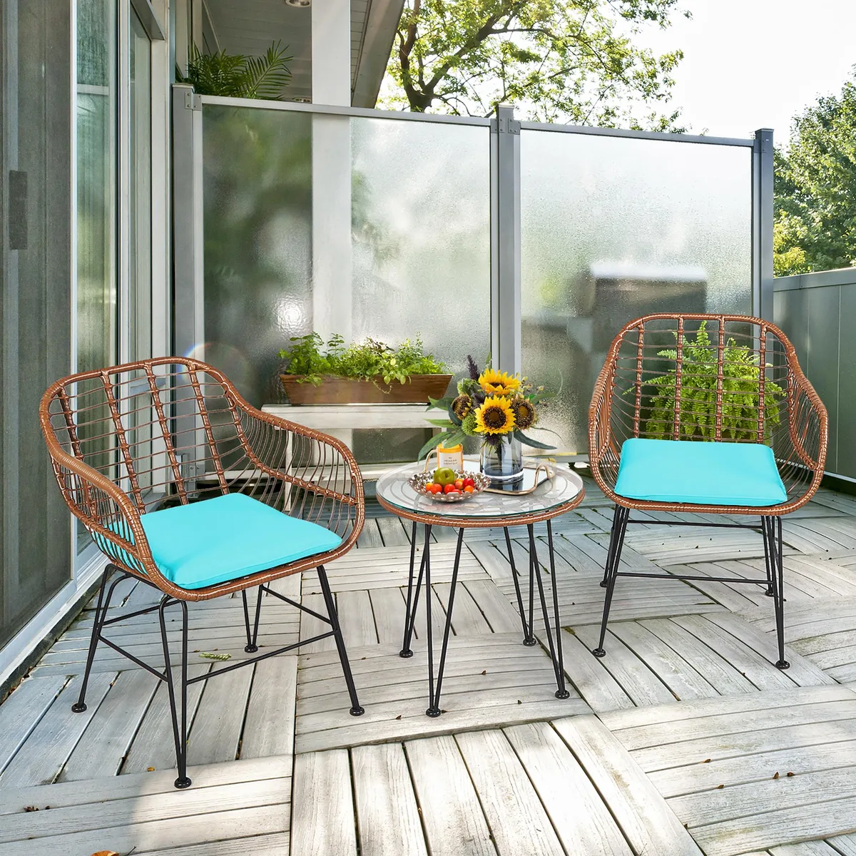 Costway Costway 3PCS Patio Rattan Bistro Set Turquoise — product photo