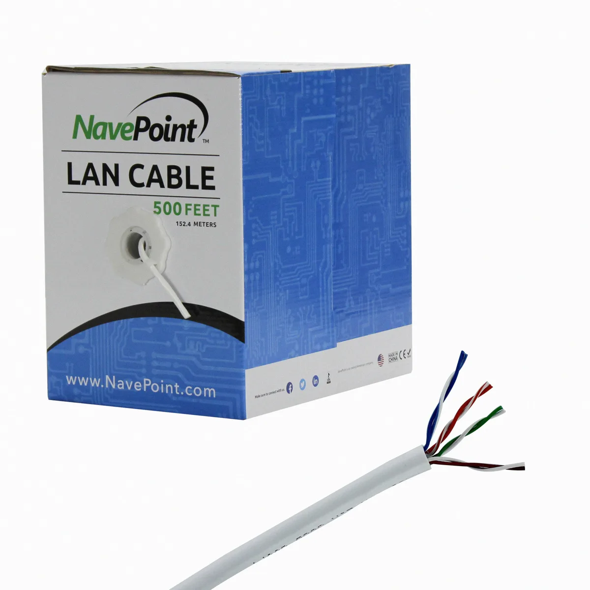 NavePoint NavePoint CAT5e UTP CCA Solid 24AWG 500FT White network ethernet cable — product photo