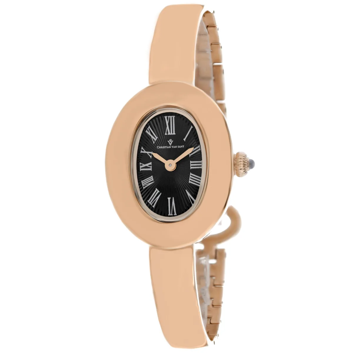 Stainless steel watch with black dial and metal bracelet