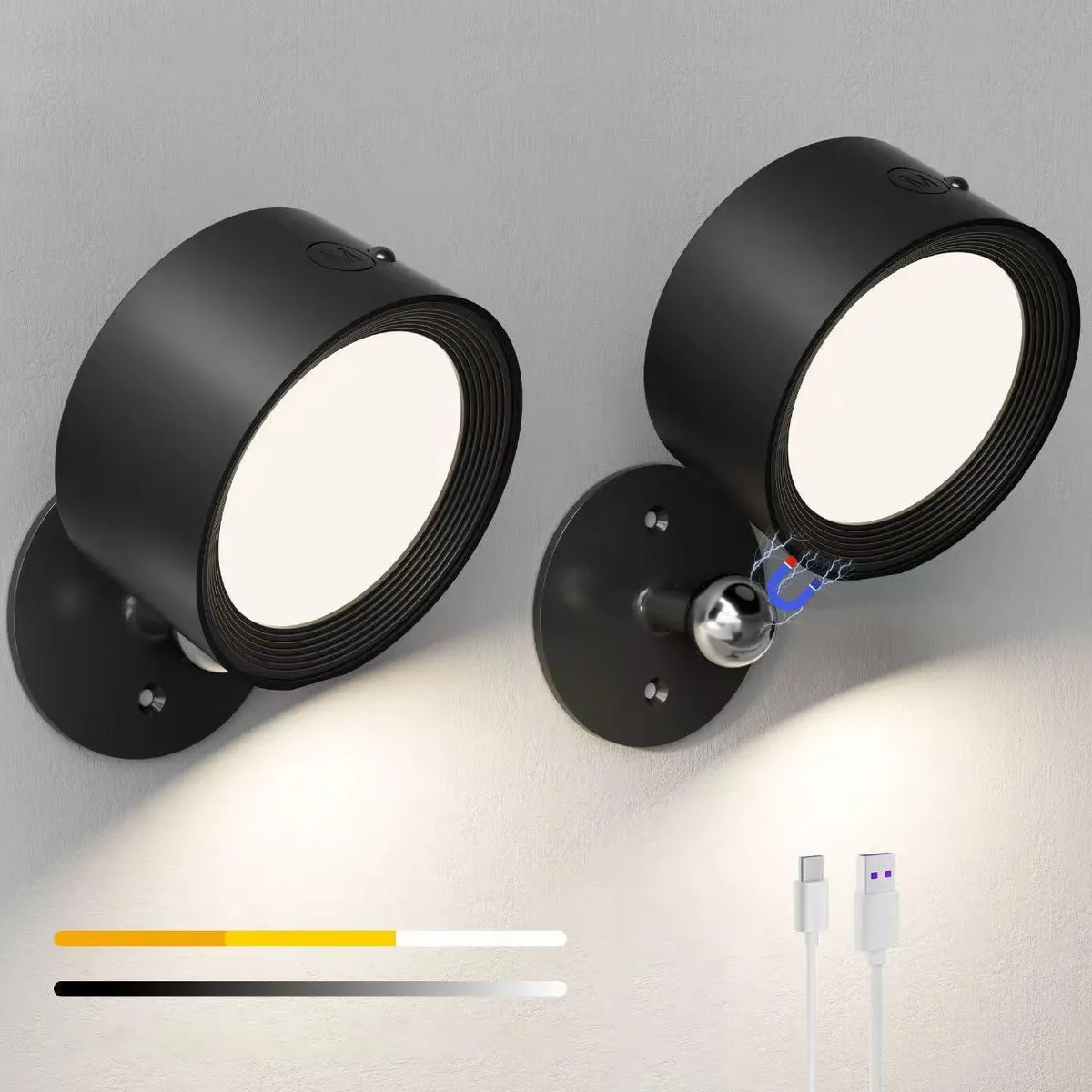  Yuewilai Battery Operated Wall Light Y-DZ-W 3.6in 300lm 360° Magnetic 3000/4000/6000K 1800mAh — product photo