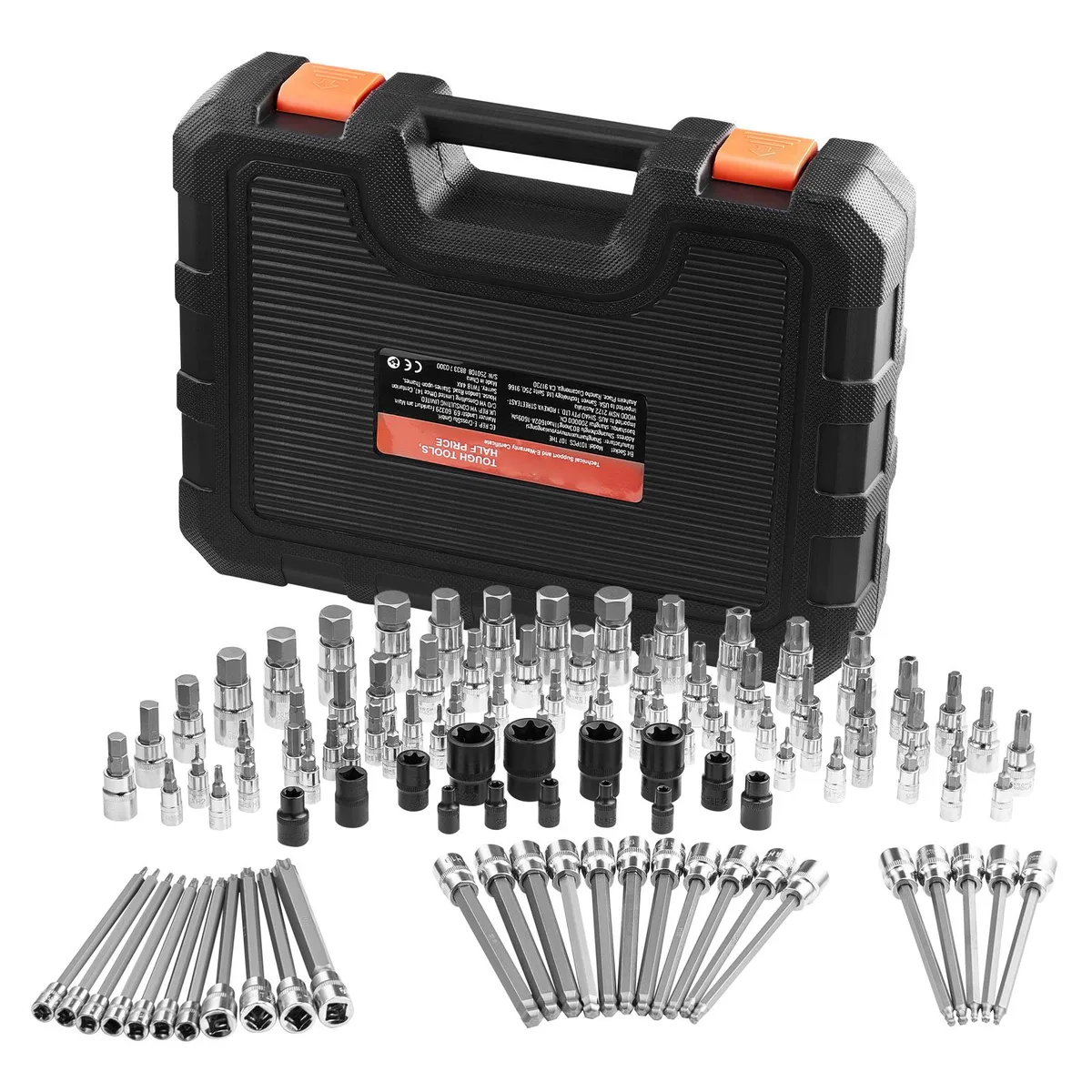 VEVOR VEVOR 107-Piece SAE/Metric Bit Socket Set, S2/Cr-V Steel, 1/4-1/2 in Drives, Black PE Case — product photo