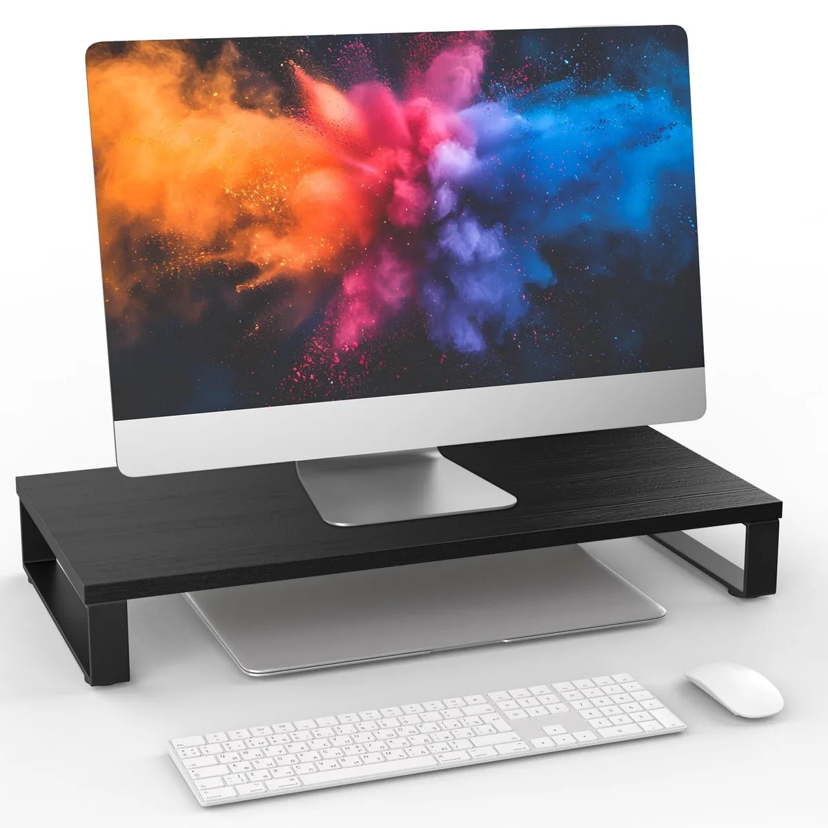 Bipra Bipra Wood &amp; Steel Monitor Stand 24 x 12 x 3.3 inch Black 2 in 1 accessory — product photo