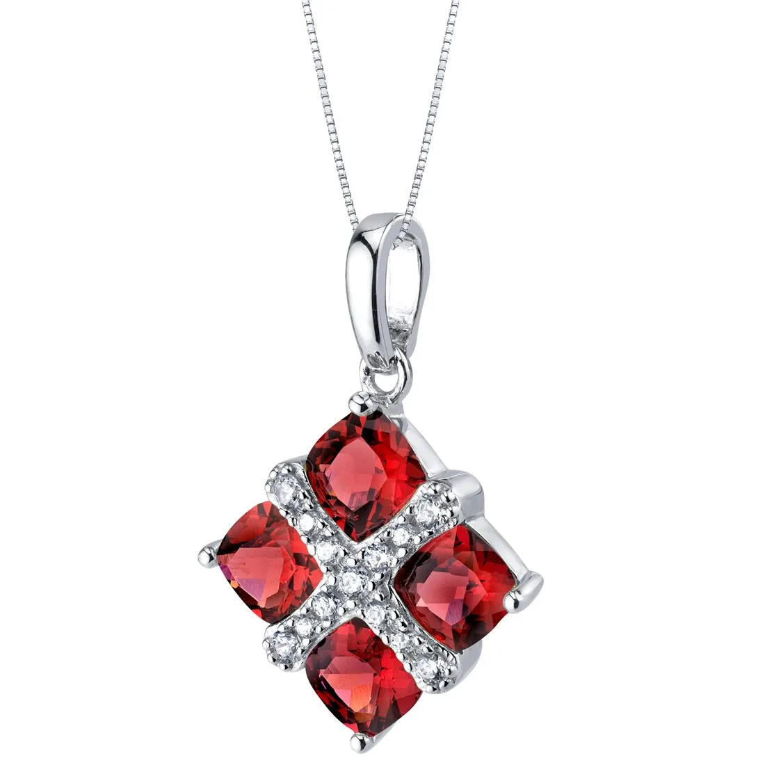 Oravo Oravo Garnet Quad Pendant Necklace Sterling Silver 18" 2.75ct .925 — product photo