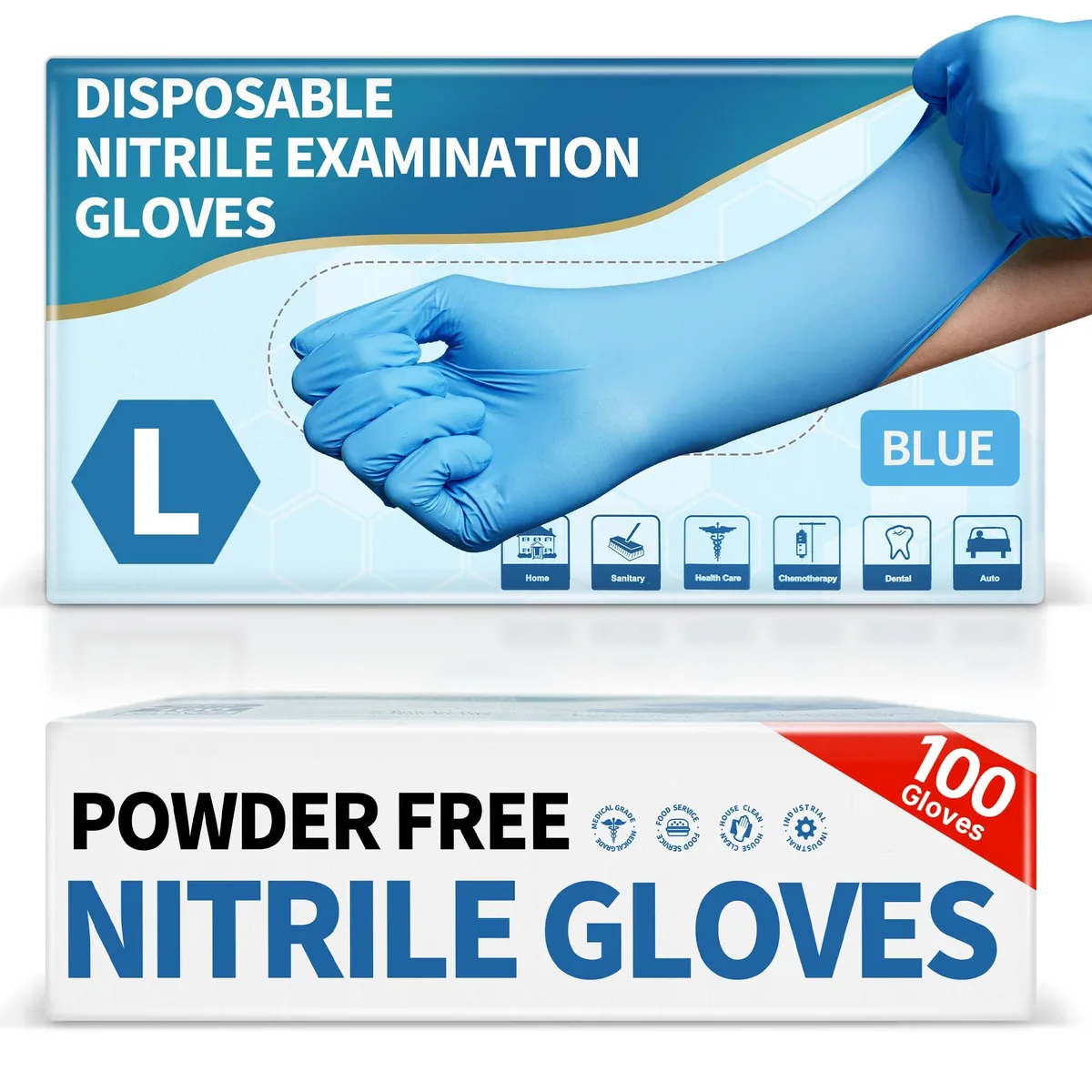 Medguy Blue Nitrile Exam Gloves 4Mil Powder-Free 100 (L) — product photo