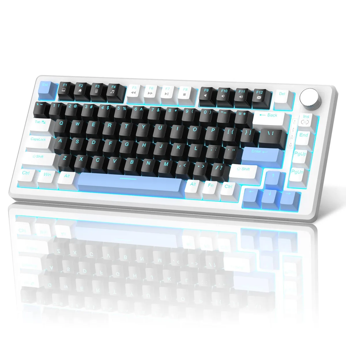  Redragon STAR75 75% Mechanical Gaming Keyboard 83 Keys Black Switches Knob Control Ice Blue Backlit — product photo