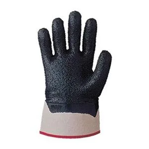White and navy nitrile coated gloves with wing thumb style