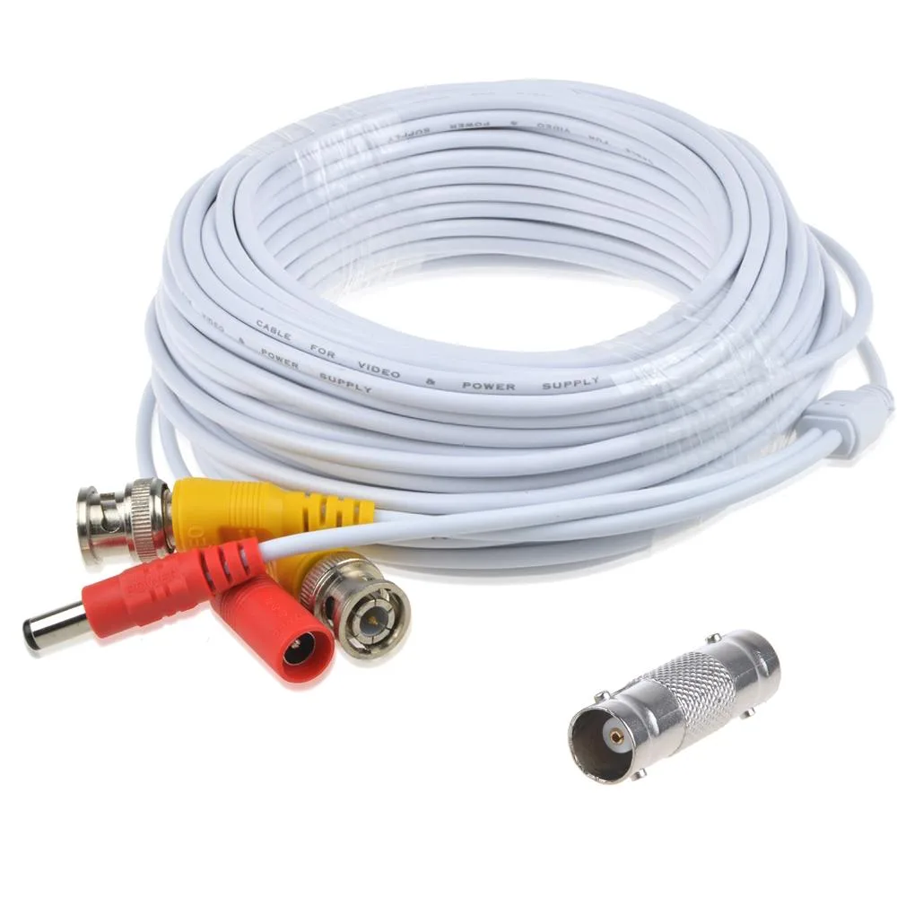 White 50ft BNC video and power cable with connectors