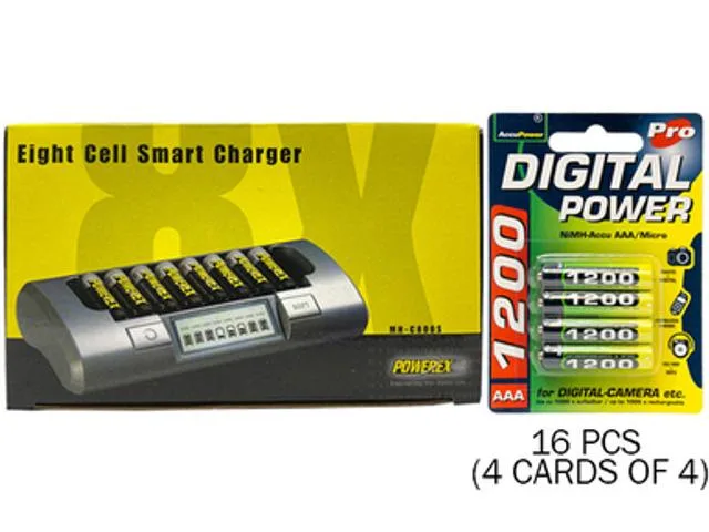Maha Energy Corp. Maha Energy Corp. MH-C800S 8-slot charger with 16 AAA 1200 mAh NiMH batteries — product photo