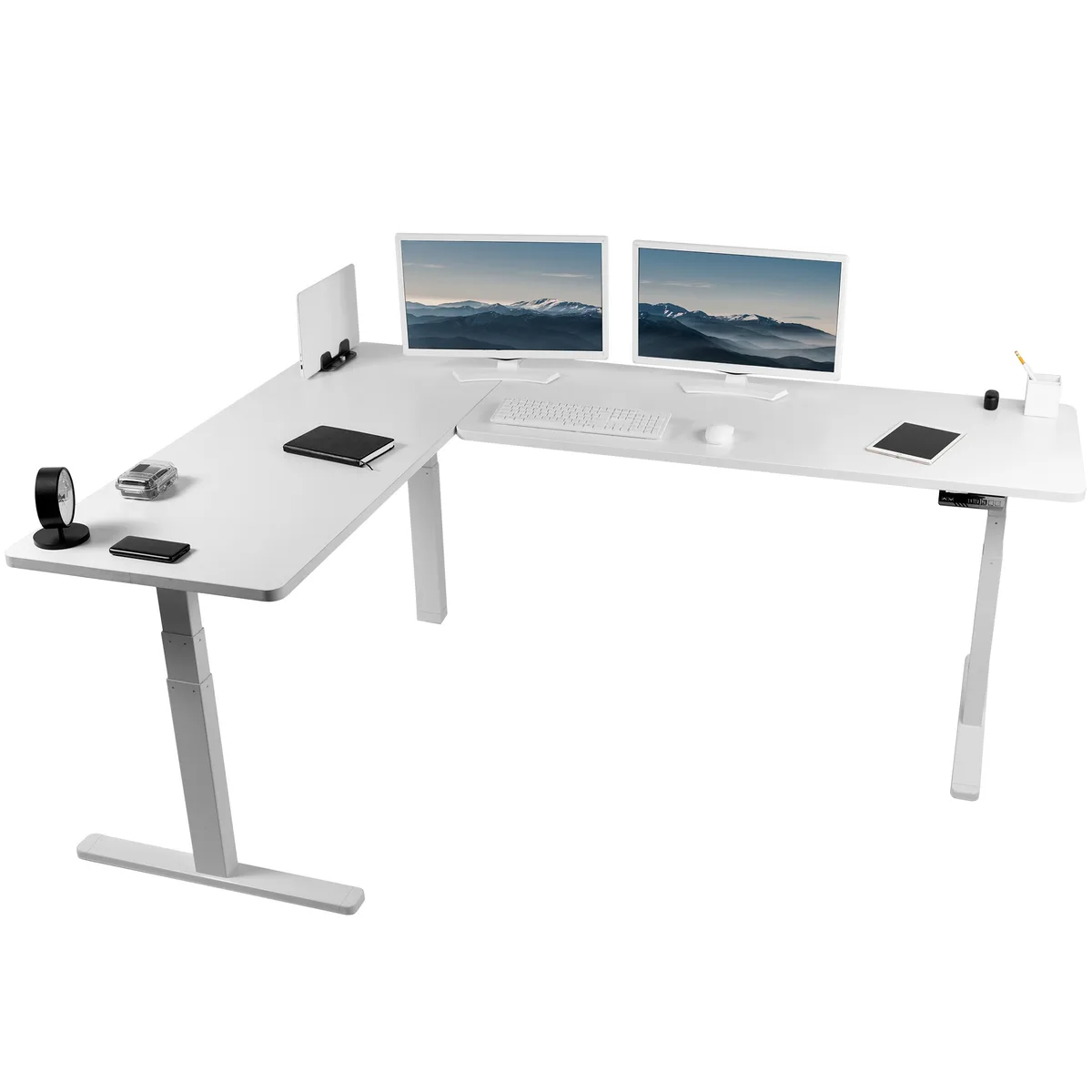 VIVO VIVO Electric Corner Desk 83" x 60" White Frame White Tops — product photo