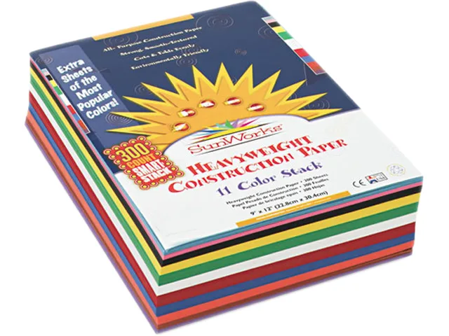 Stack of 300 sheets of 11-color heavyweight construction paper, 9 by 12 inches