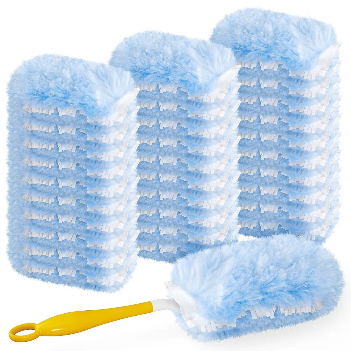 White microfiber duster refill kit with handle, 30 count, 2-sided 360-degree design