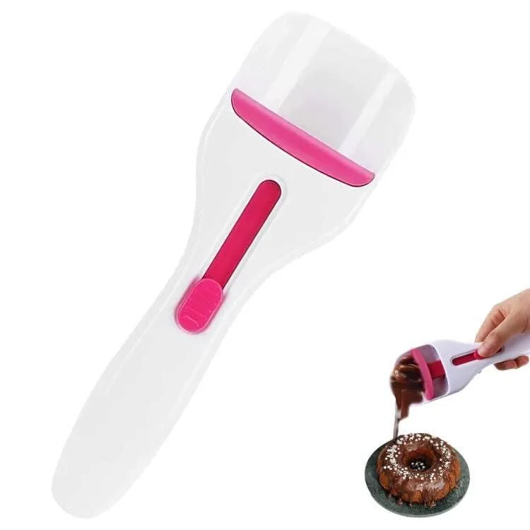 White plastic batter scoop with sliding push button, 1½ inch bowl