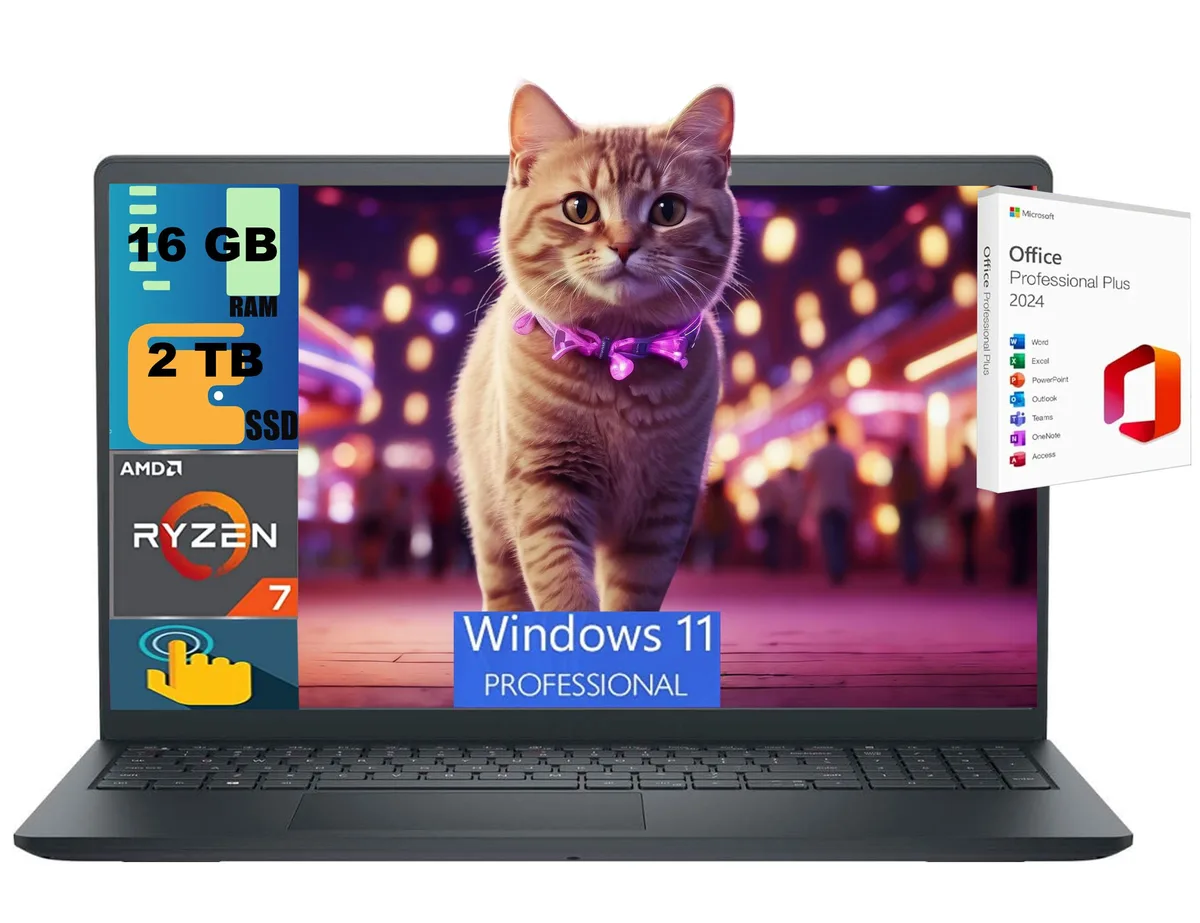 DELL DELL Inspiron 15 laptop Ryzen 7 7730U 16GB 2TB SSD 15.6" FHD touchscreen Windows 11 Pro — product photo