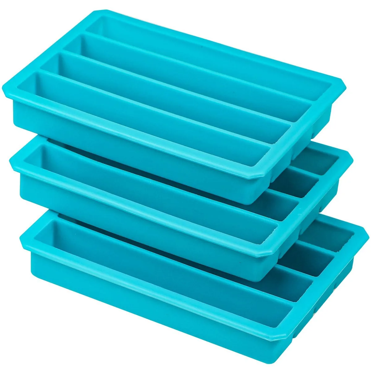 Pack of three blue silicone trays, each with twelve long stick cavities