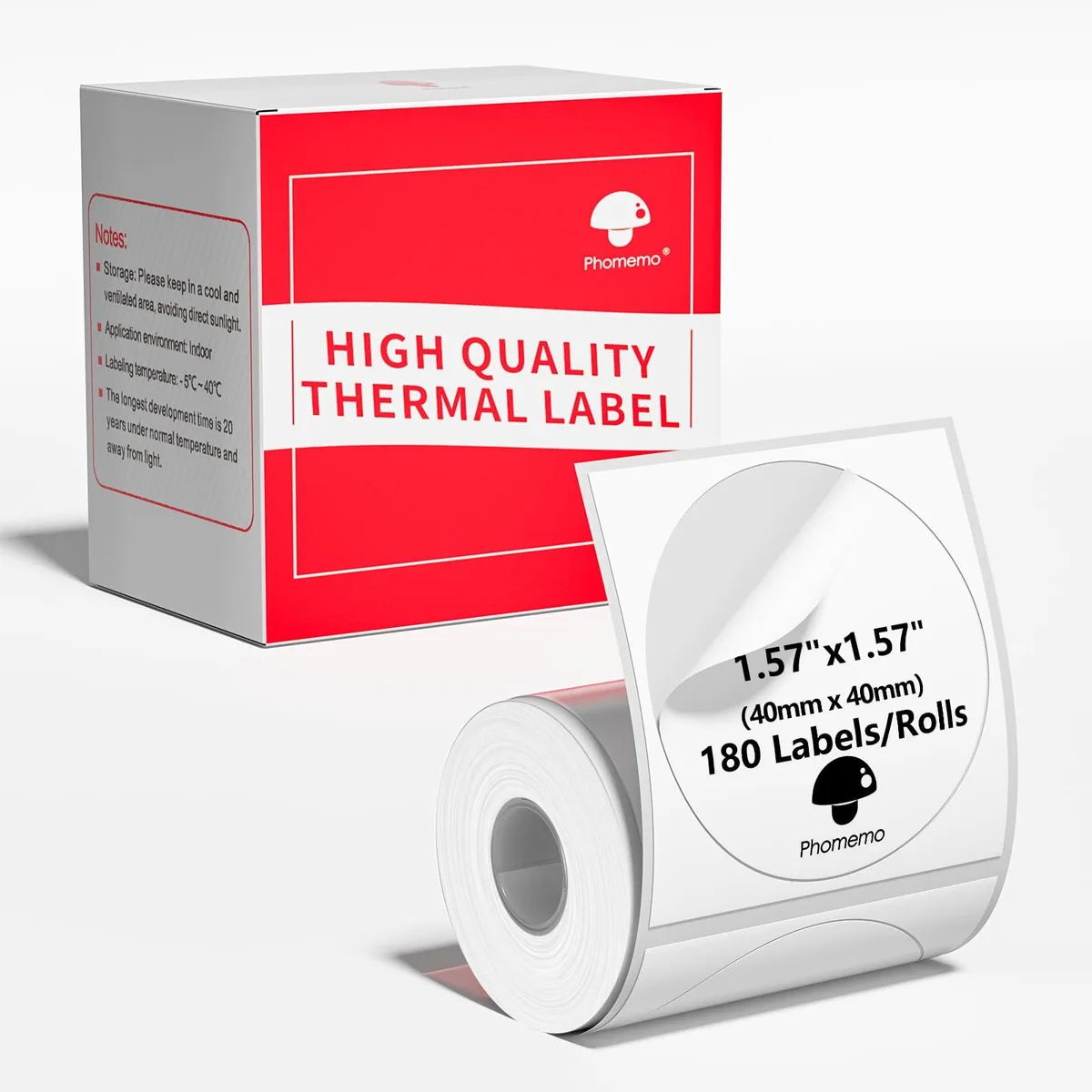  Phomemo Thermal Label Paper 40x40mm 180 Labels Black on White — product photo