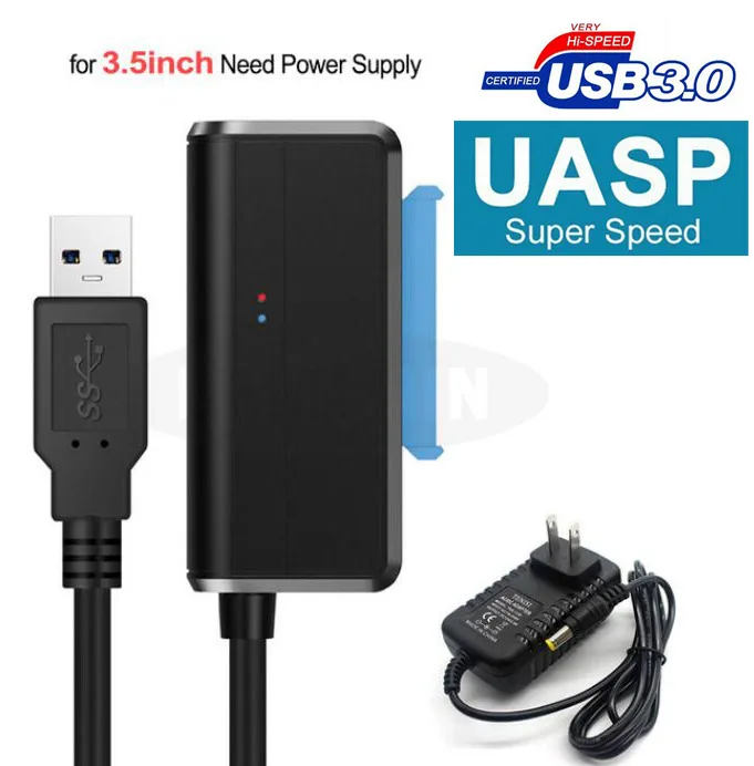 ESTONE ESTONE USB 3.0 to SATA Adapter Cable for 2.5"/3.5" HDD/SSD, UASP, 12V 2A Power Adapter — product photo