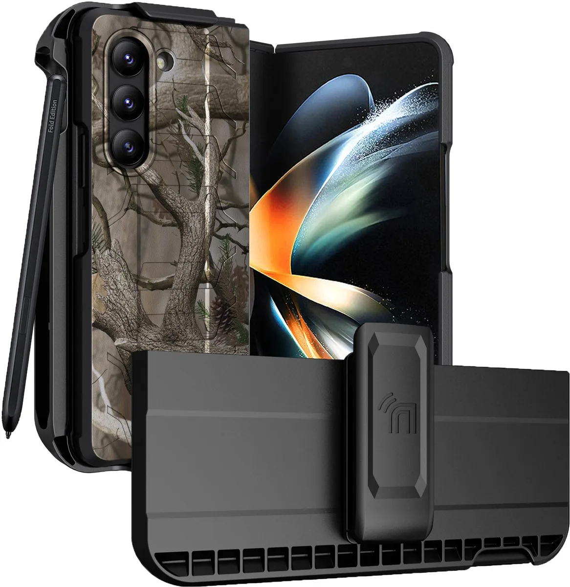 Nakedcellphone Nakedcellphone Tactical Case Holster Belt Clip Samsung Galaxy Z Fold 5 13-position Camo — product photo