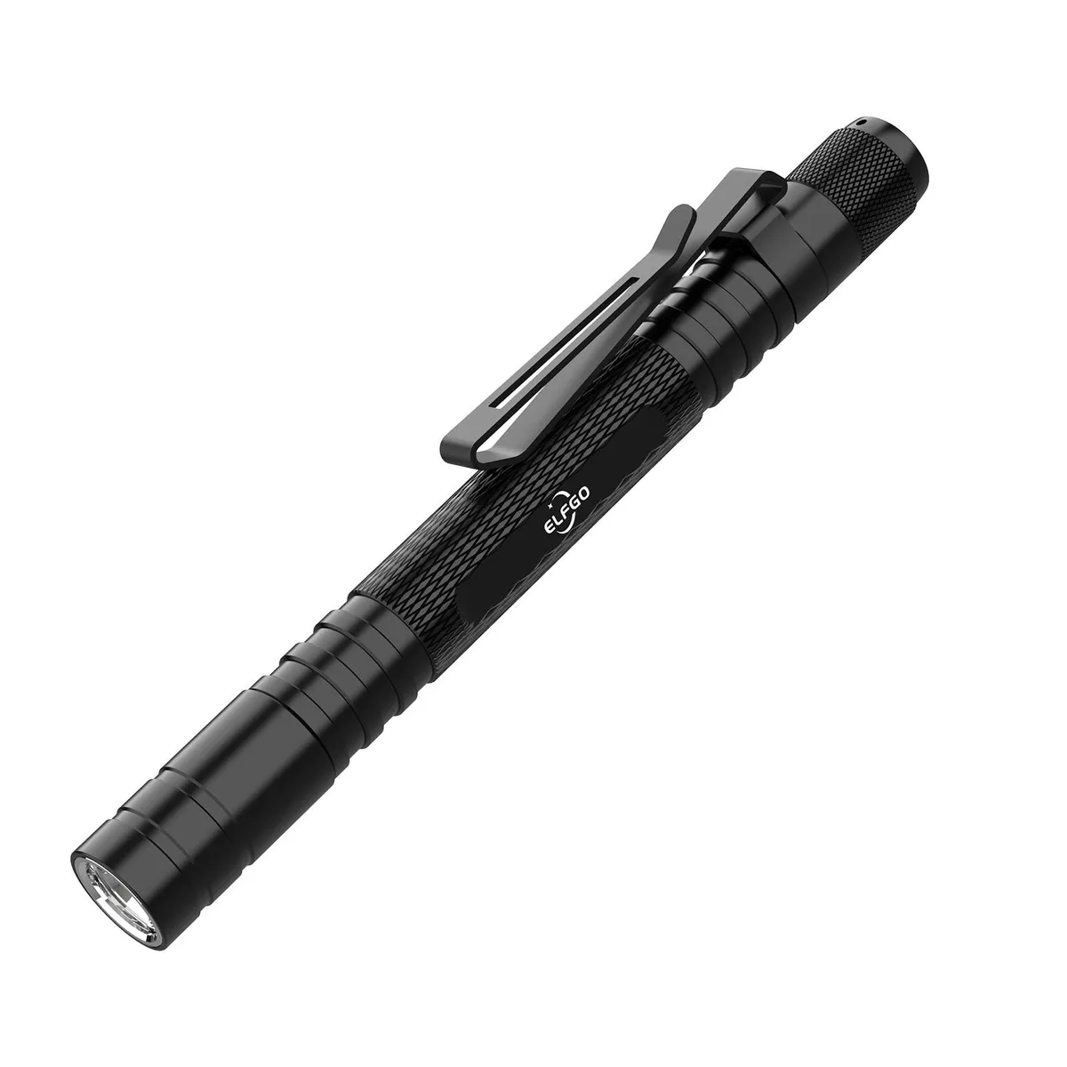 Black aluminium pen flashlight with pocket clip