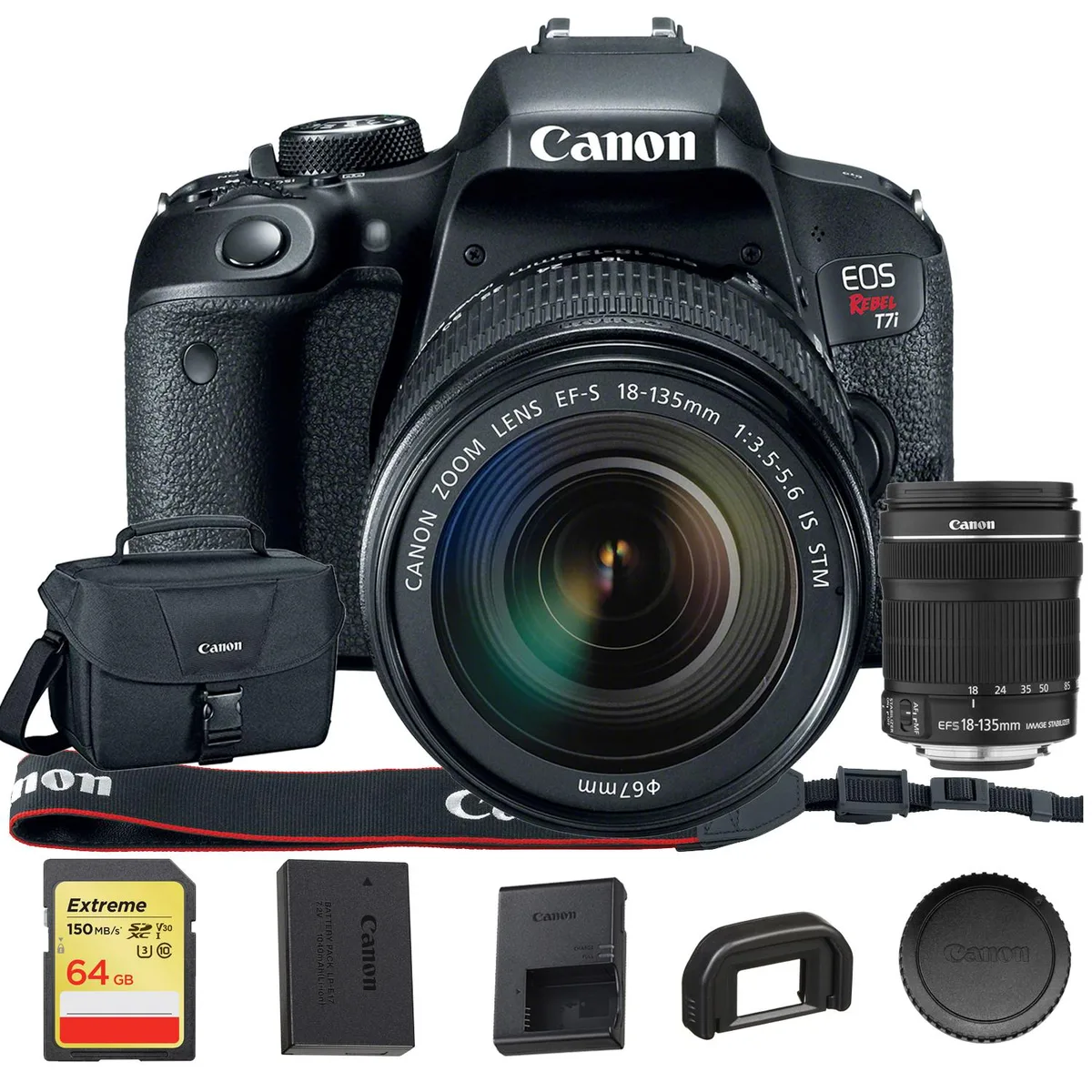 Canon Canon EOS Rebel T7i DSLR Camera with 18-135mm Lens 1894C003, 64GB Card, Canon Bag — product photo