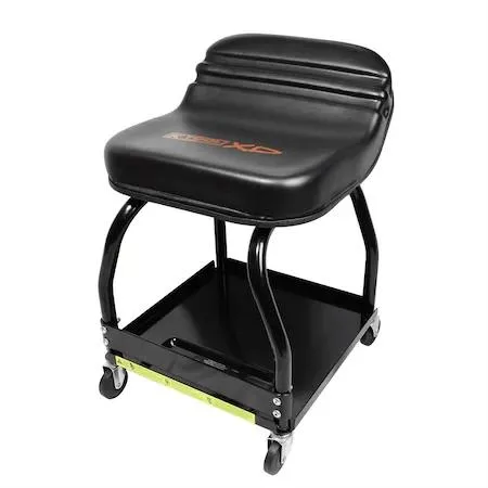 Red 16 inch mechanic roller seat with four 2.5 inch swivel casters and wide base