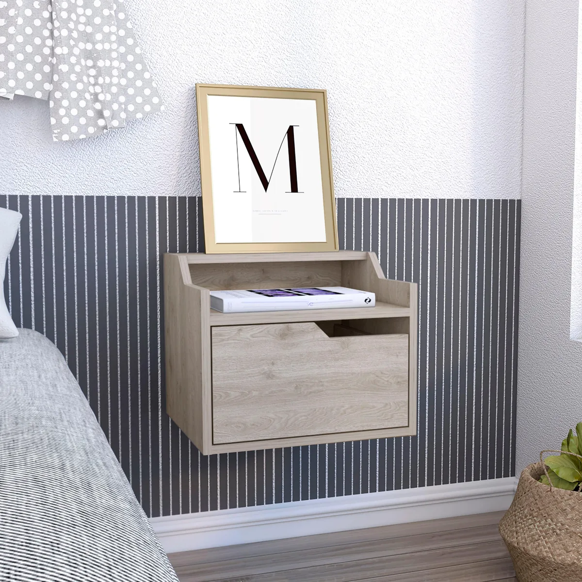 tuphen tuphen Busan Modern Floating Nightstand Light Grey Bedroom Set — product photo