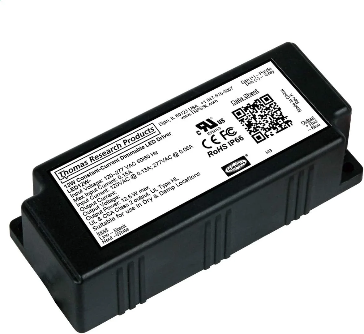 Compact black plastic LED driver housing, IP66 rated