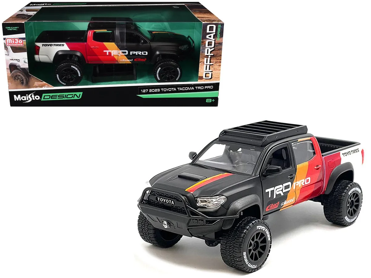 Maisto Maisto 2023 Toyota Tacoma TRD PRO 1/27 Diecast Truck Matt Black with Graphics and Roofrack — product photo