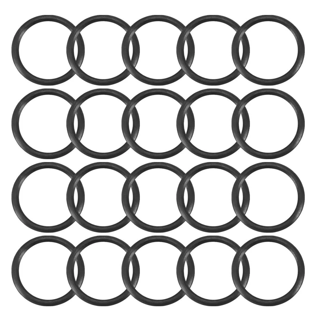 Twenty small black rubber O-rings, 4mm inner diameter, half-millimetre cross-section