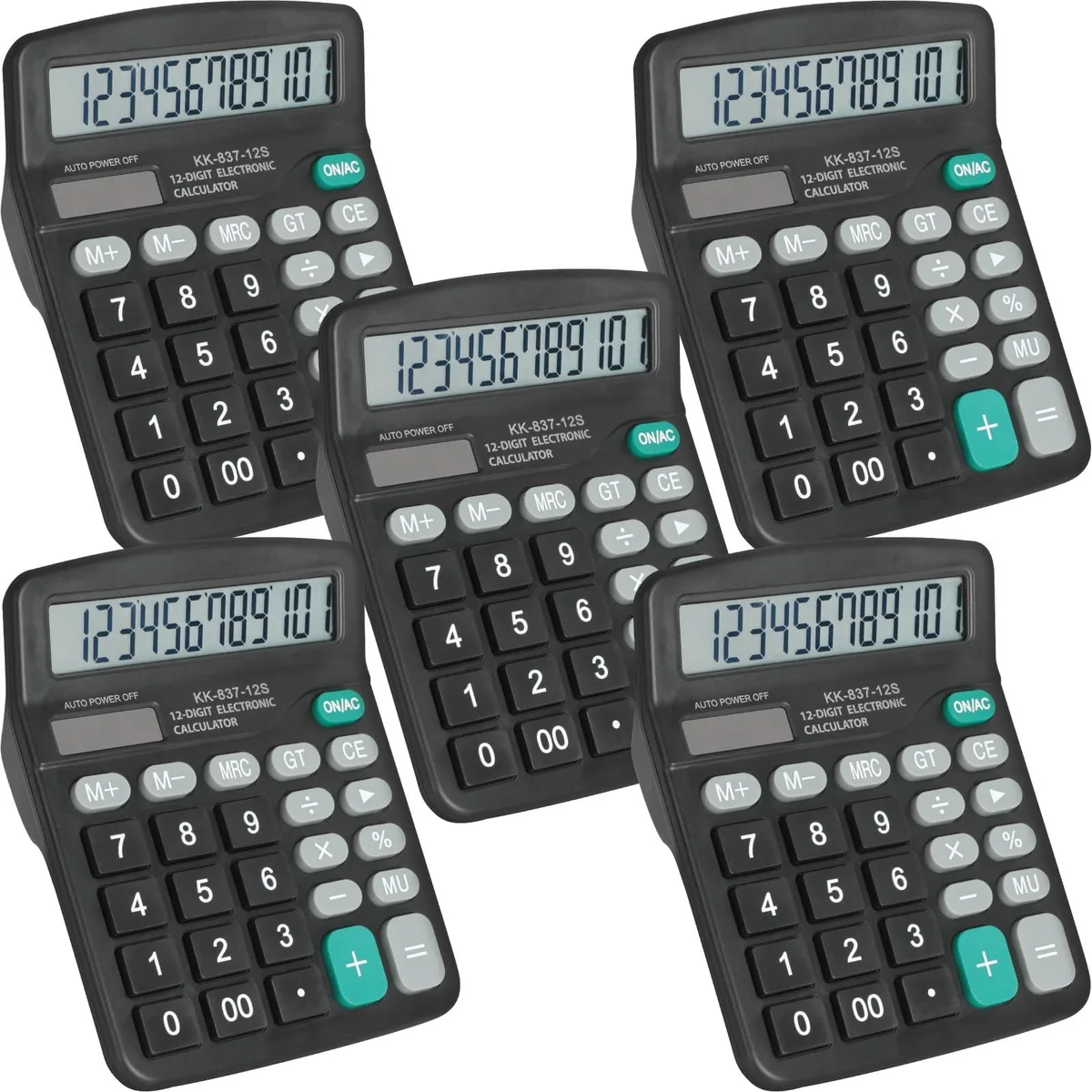  5 Pack 12 Digit Desktop Calculator Solar Battery Pink — product photo