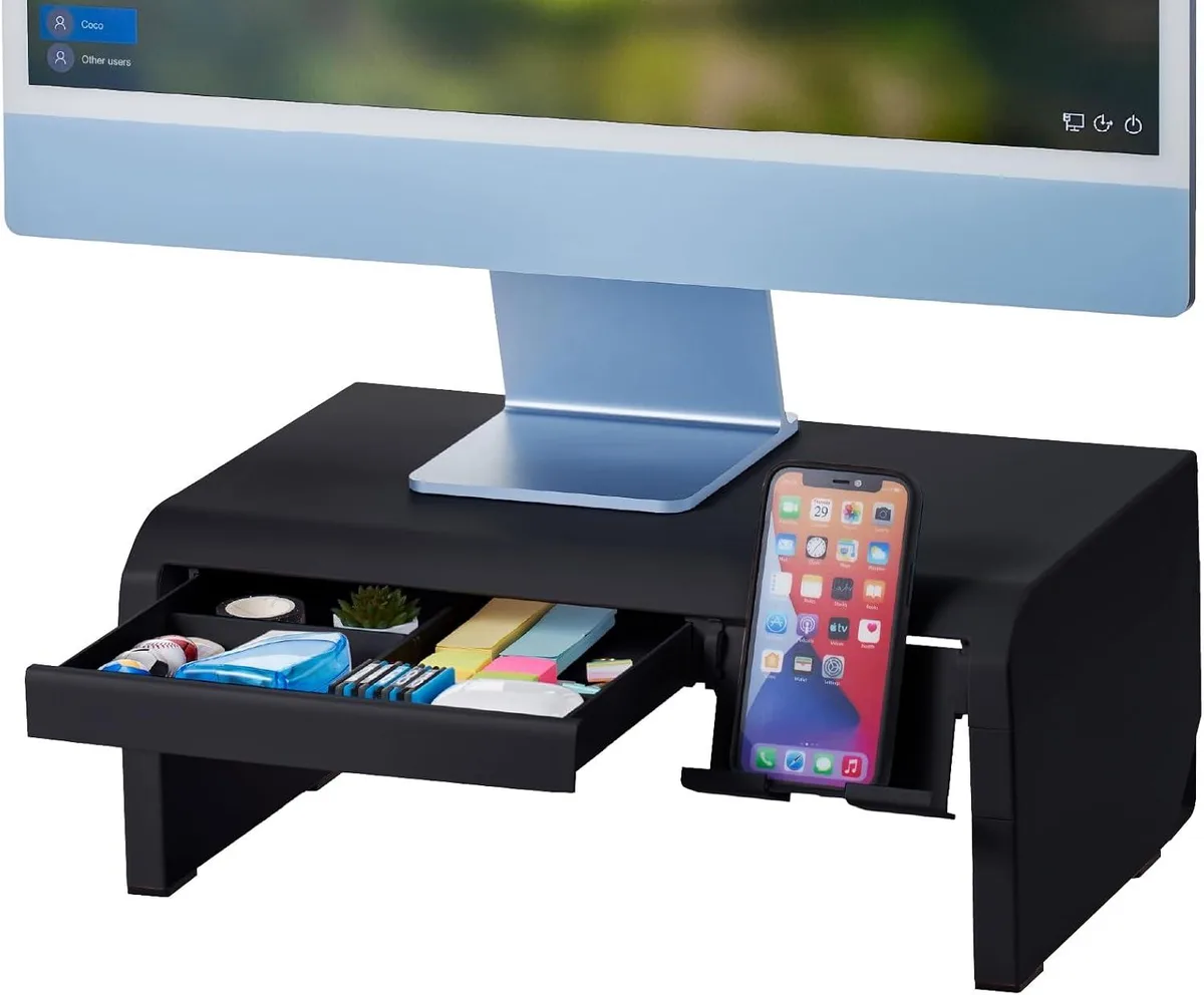 PISKEKAT PISKEKAT Adjustable Monitor Riser with Drawer &amp; Phone Holder 34 39 — product photo