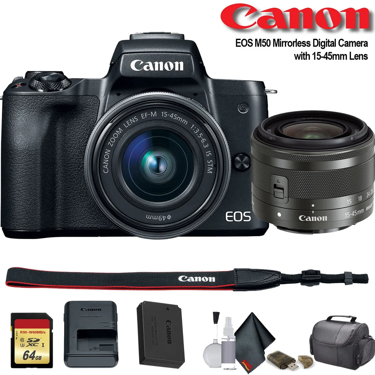 Canon International Canon International EOS M50 Mirrorless Camera 15-45mm Lens Starter Bundle 64GB — product photo