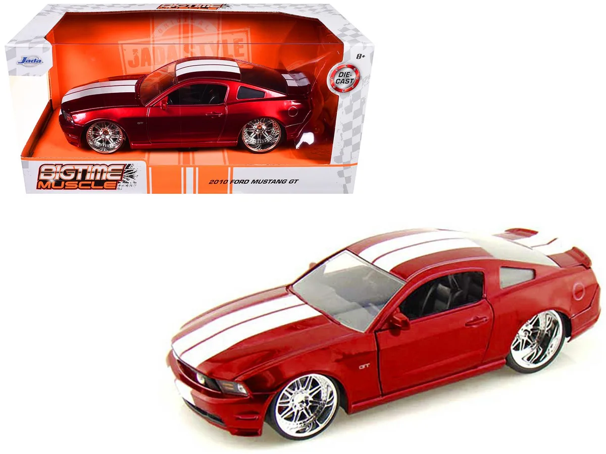 Jada Jada 2010 Ford Mustang GT Red Metallic White Stripes Bigtime Muscle 1/24 Diecast — product photo